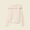 Pull manches longues col bardot ecru femme
