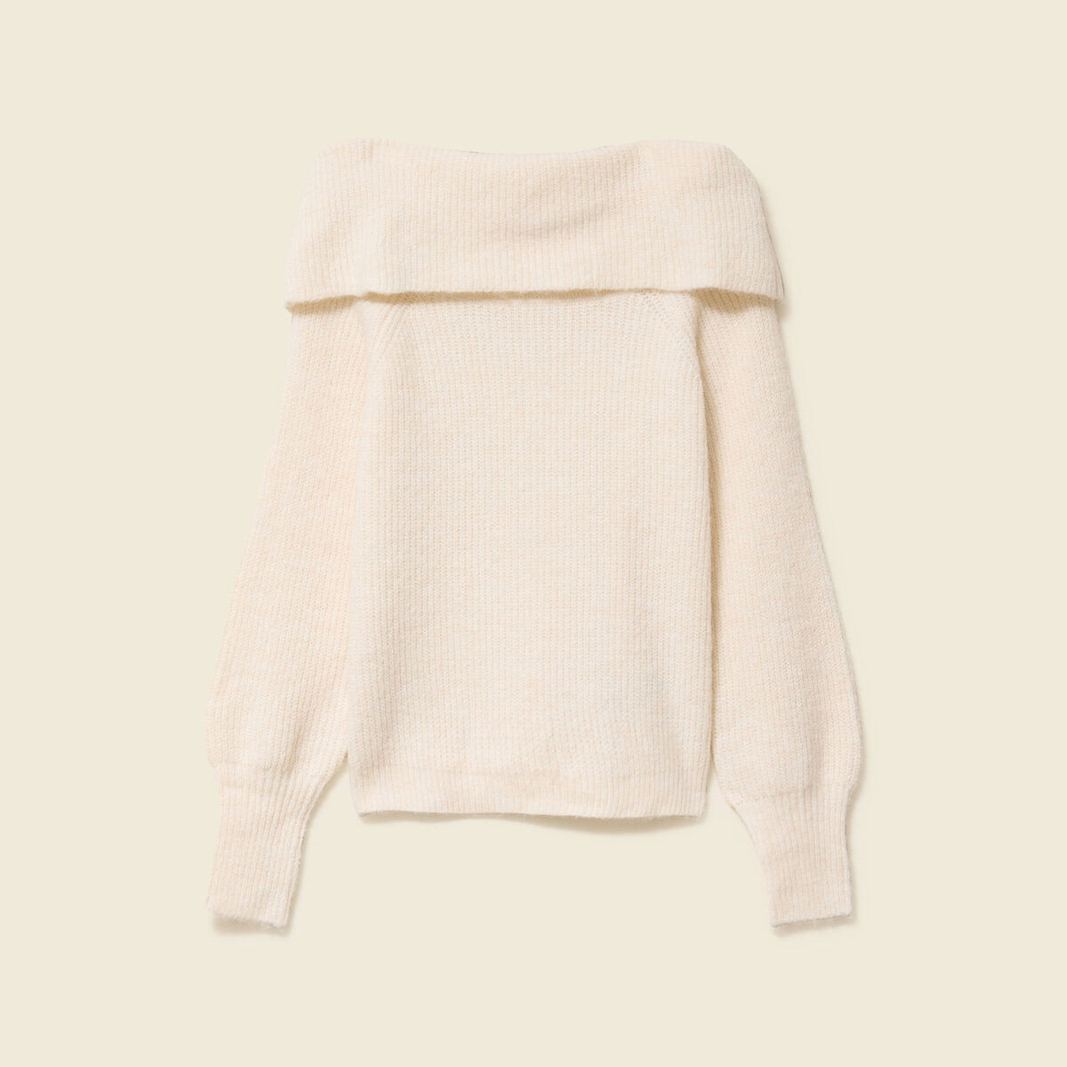 Pull manches longues col bardot ecru femme