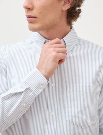 Chemise manches longues col am&eacute;ricain bleu gris homme