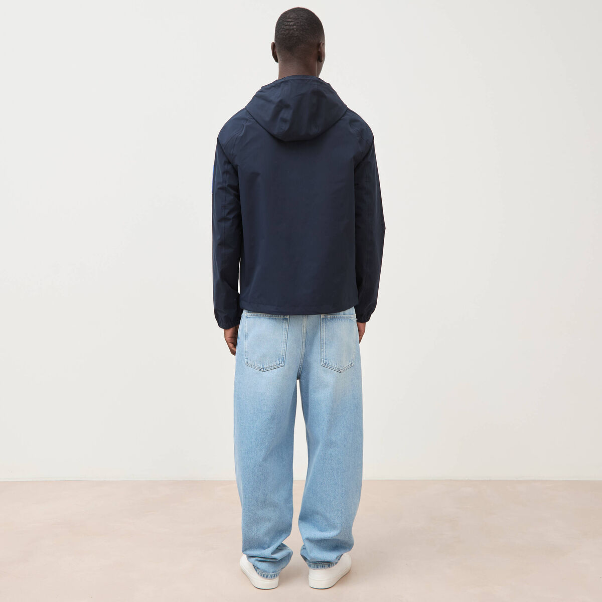 Blouson droit &agrave; capuche doubl&eacute; bleu marine homme