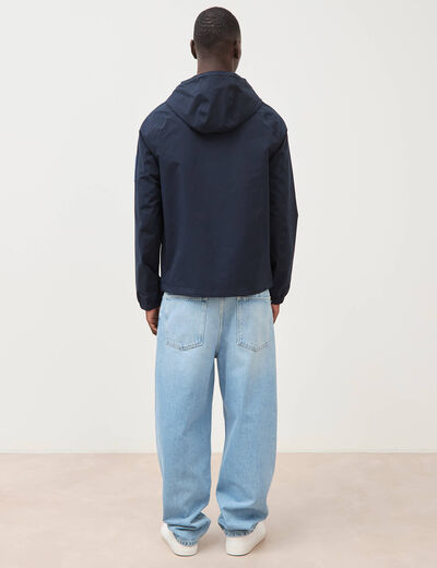 Blouson droit &agrave; capuche doubl&eacute; bleu marine homme