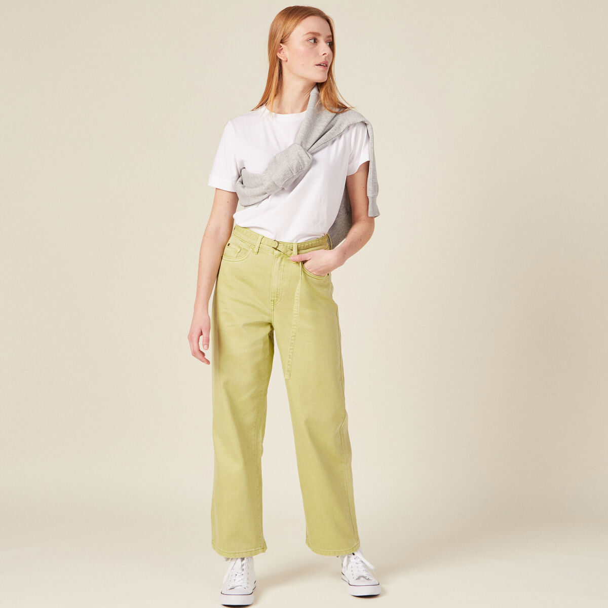 Pantalon large éco-responsable vert anis femme
