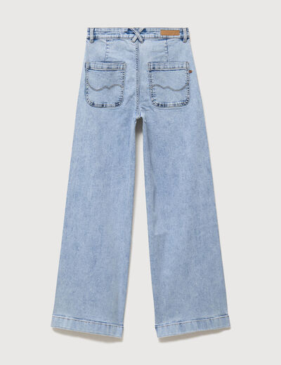 Jeans large taille haute denim bleach femme