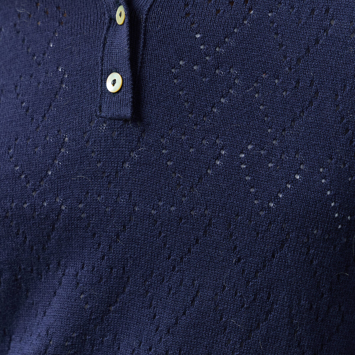 Pull ajour&eacute; manches longues en coton bleu marine femme