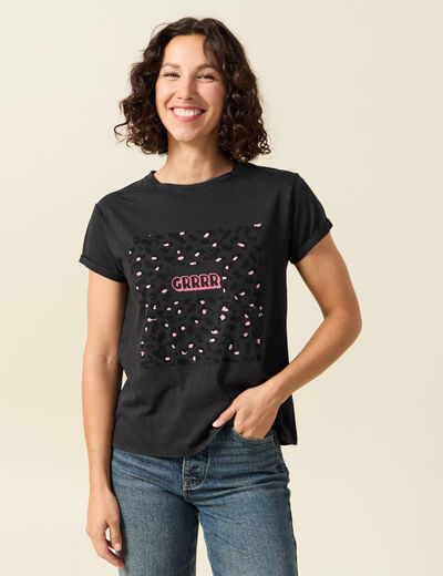 T-shirt en coton manches courtes noir femme
