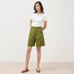 Bermuda large taille haute vert kaki femme