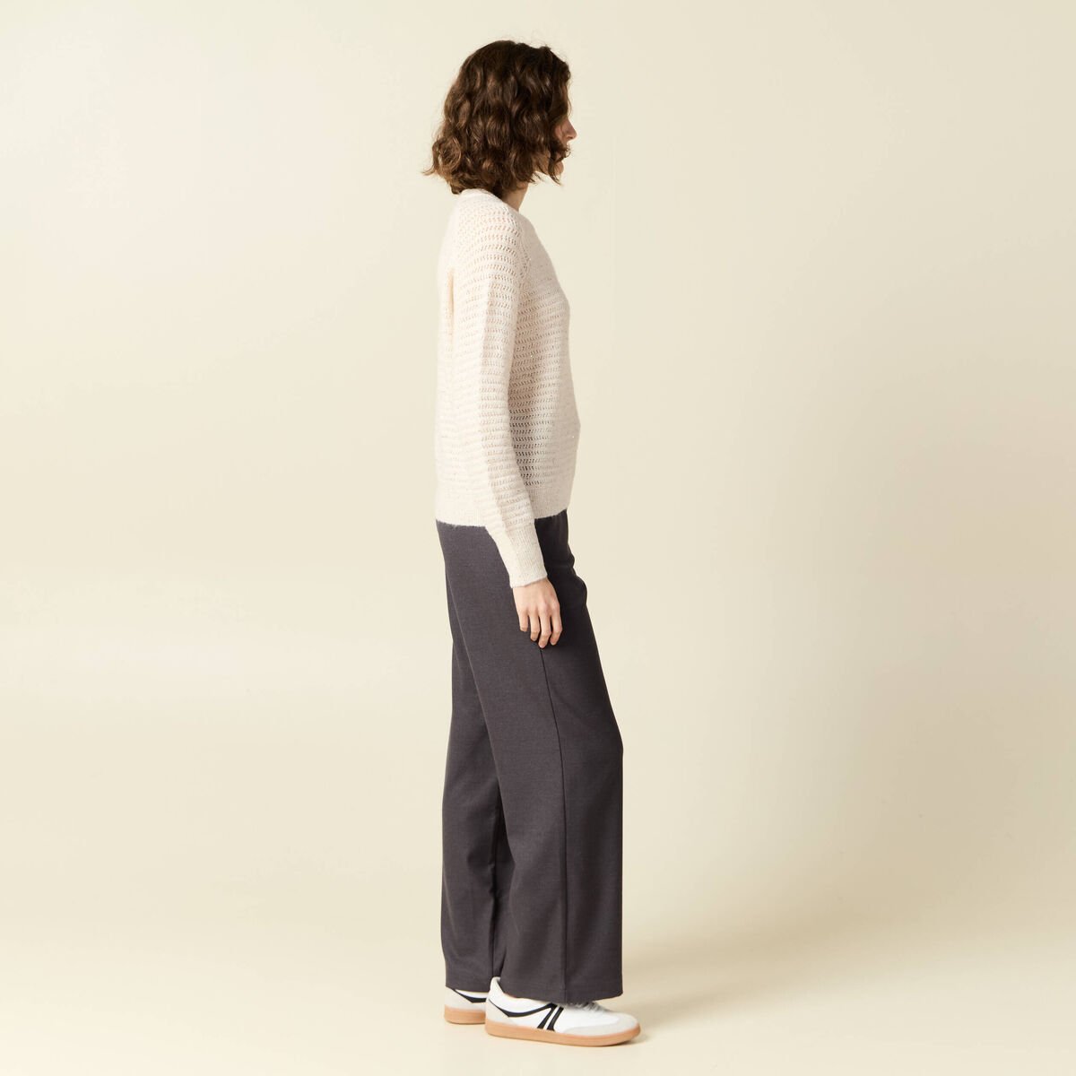 Pull manches longues sequins ecru femme