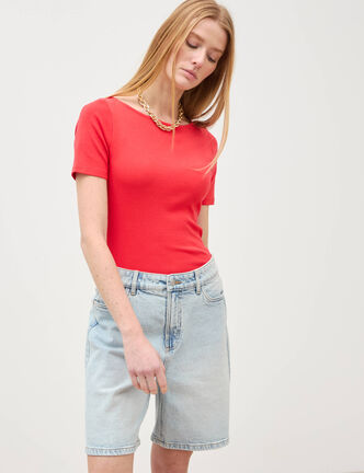 Bermuda jeans large taille haute denim snow bleach femme