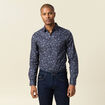 Chemise cintr&eacute;e en coton manches longues bleu marine homme
