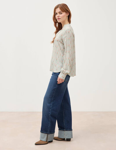 Blouse manches longues bleu gris femme