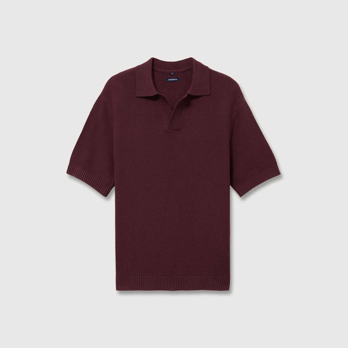 Polo ample col cubain manches courtes prune homme
