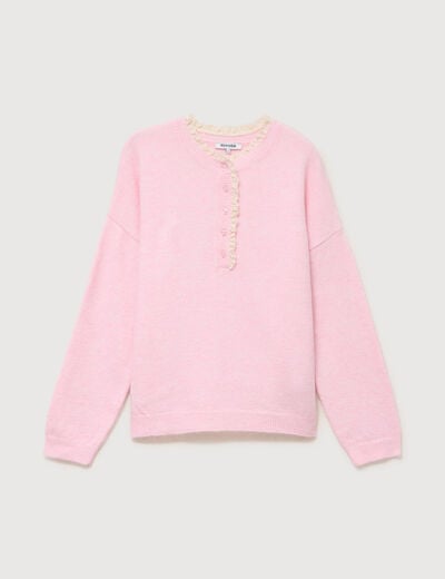 Pull col tunisien manches longues rouge clair femme