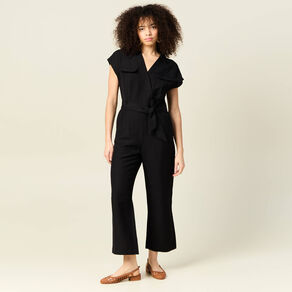 Combinaison pantalon ceinturée noir femme