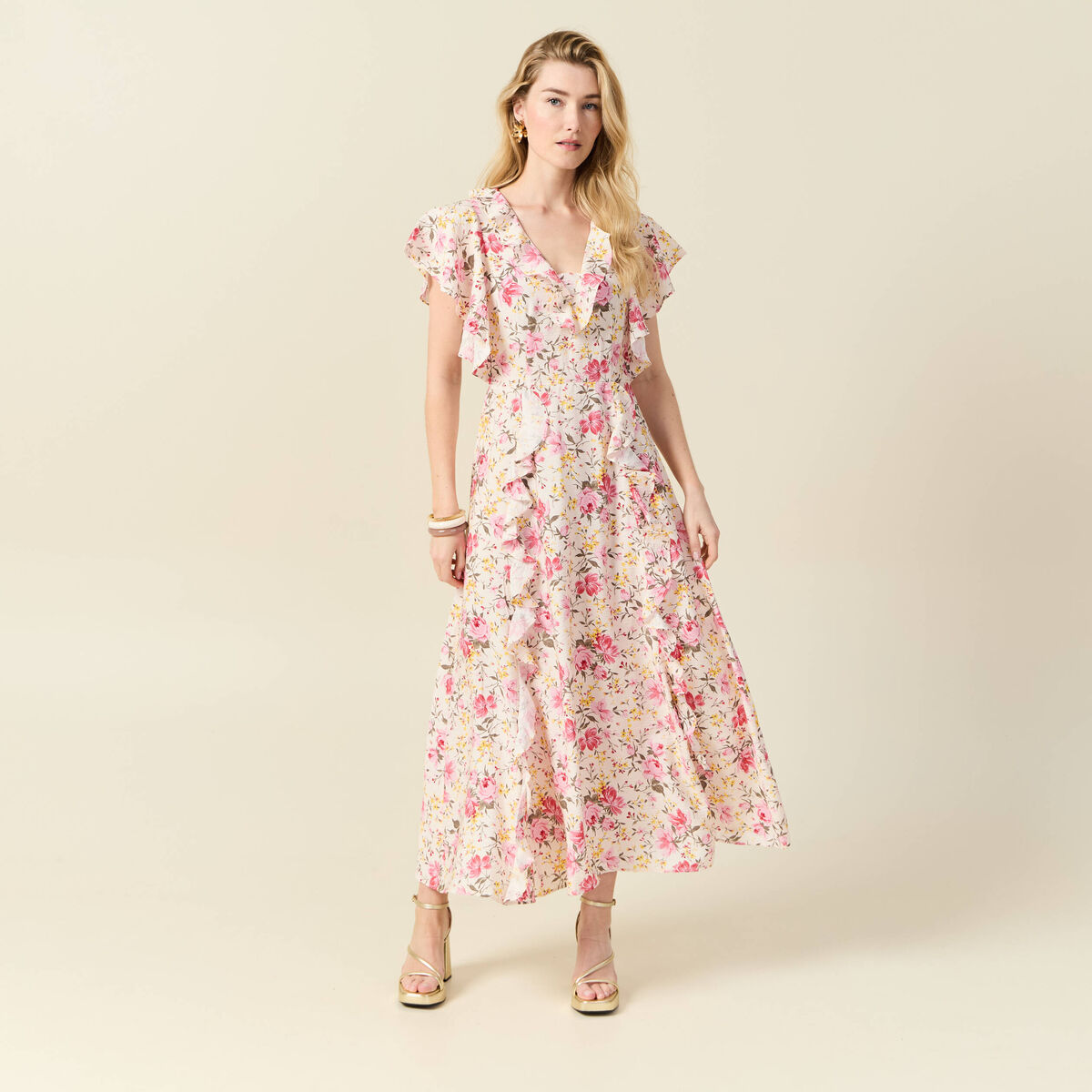 Robe longue évasée blanc femme