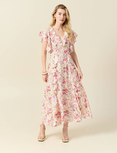 Robe longue évasée blanc femme