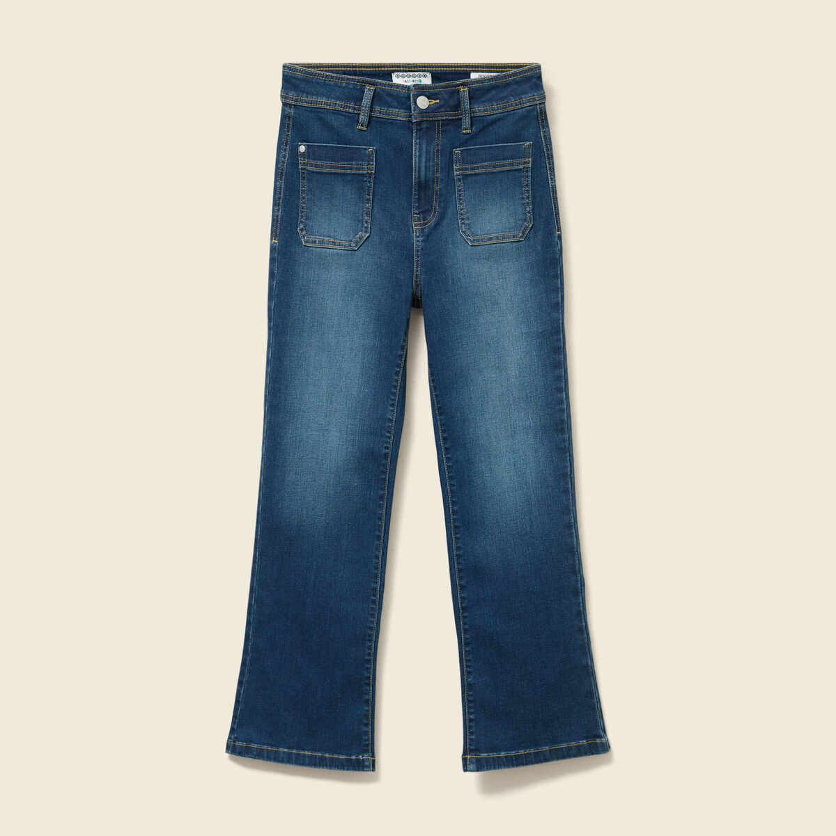 Jeans bootcut cropped taille haute denim brut femme