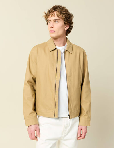 Blouson droit court en coton beige homme