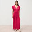 Robe fluide col v manches courtes rouge clair femme