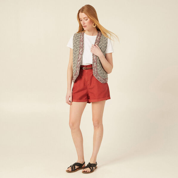 Short paperbag ceinturé rouge foncé femme