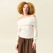 Pull manches longues col bardot ecru femme
