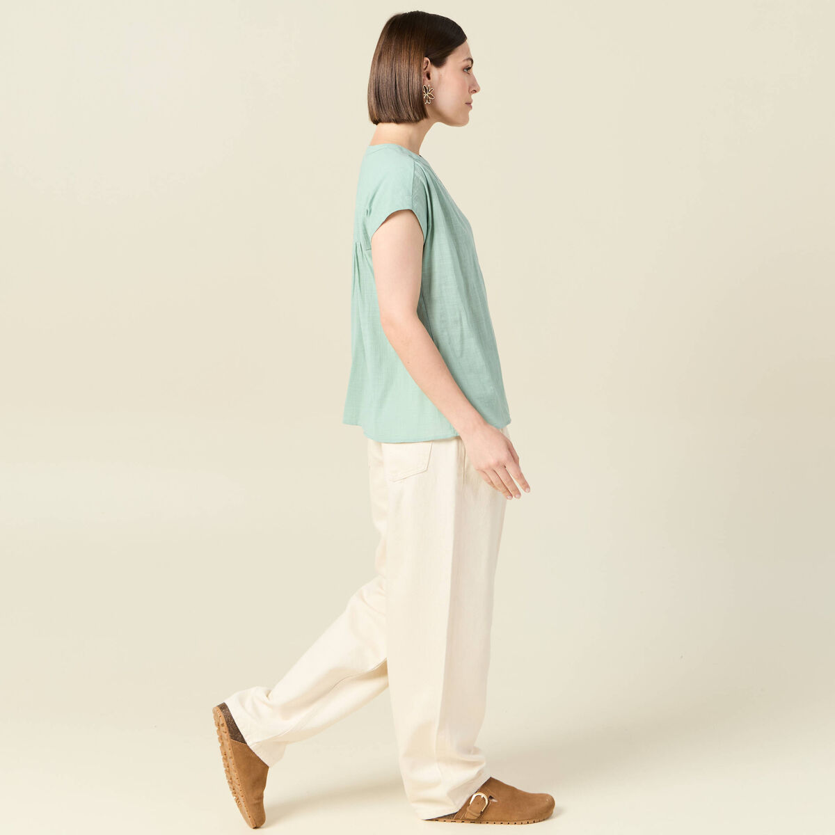 Chemise manches courtes vert pastel femme