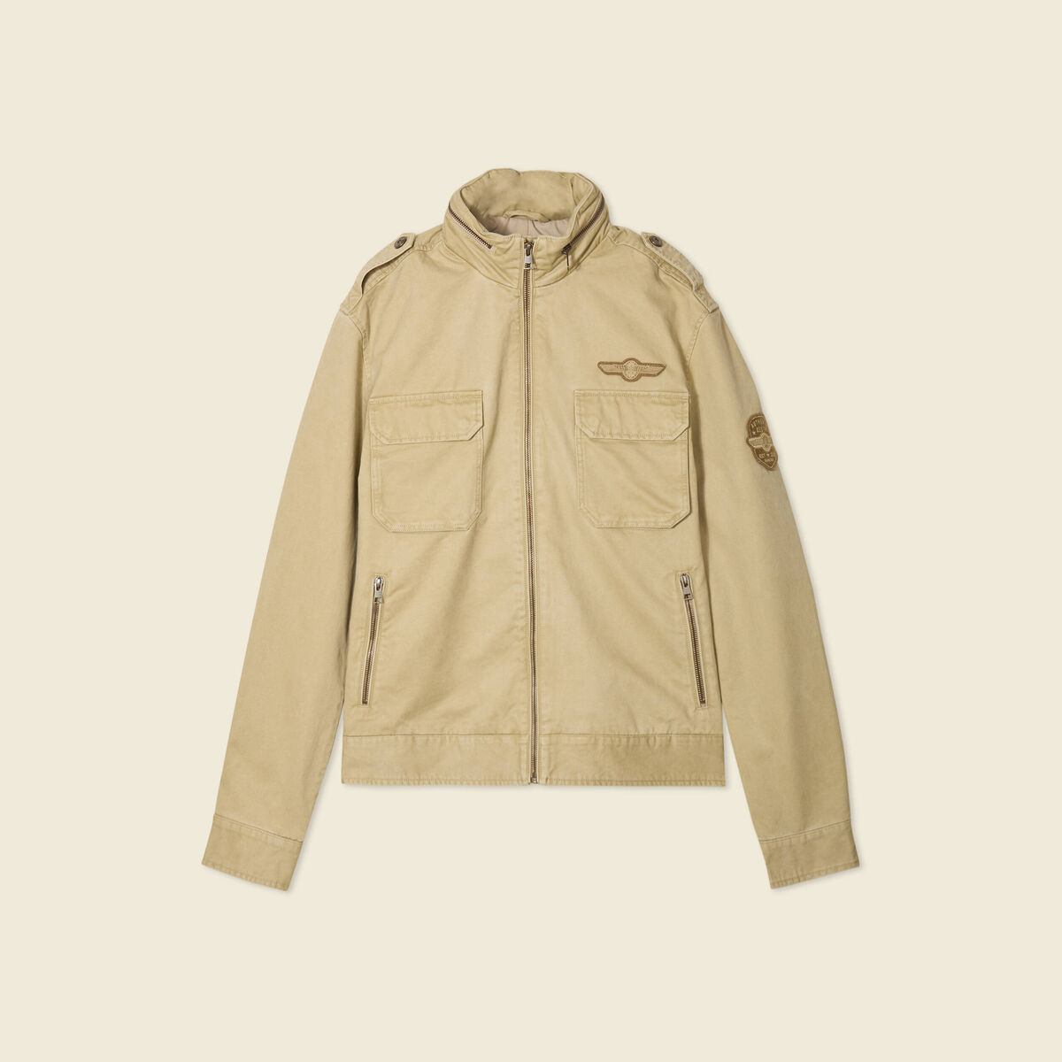 Blouson style biker zippé beige homme