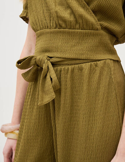 Pantalon loose avec ceinture vert kaki femme