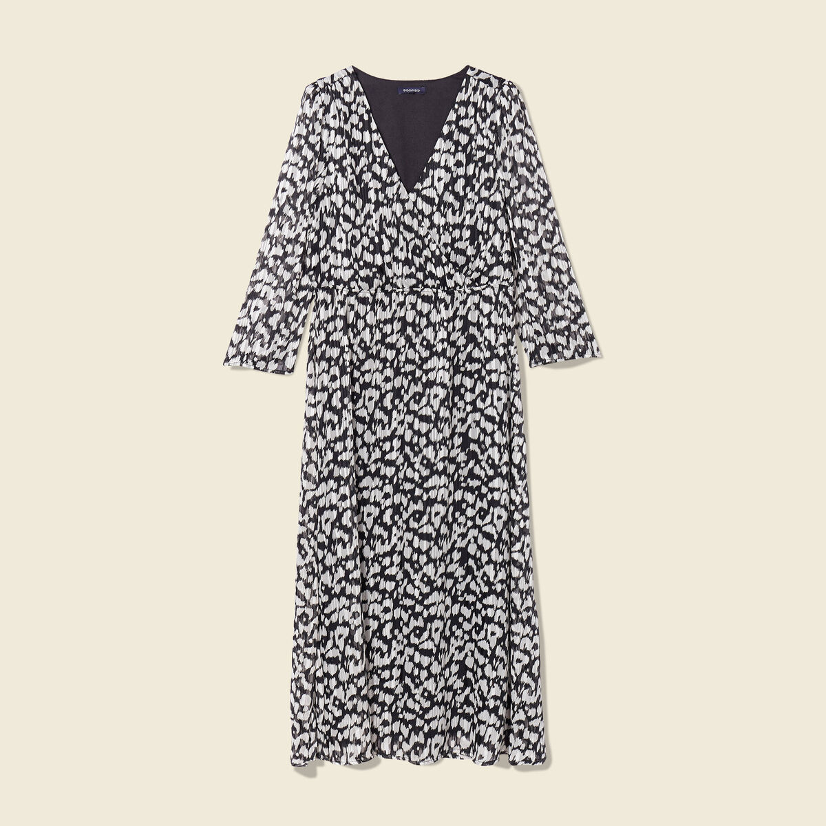 Robe longue évasée manches 3/4 noir femme