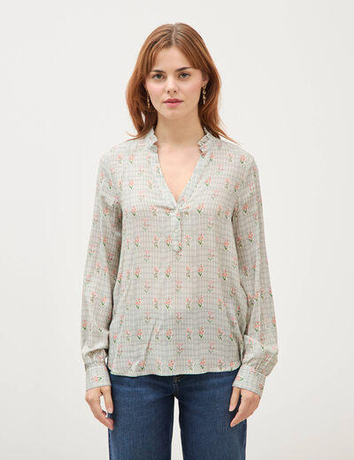 Blouse manches longues bleu gris femme