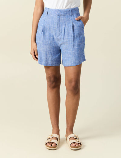 Short droit avec pinces bleu femme