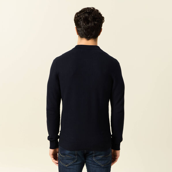 Polo manches longues bleu marine homme