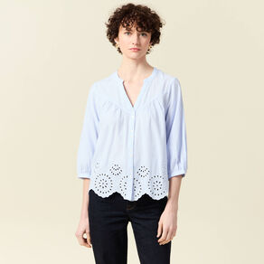 Chemise manches 3/4 brodée blanc femme
