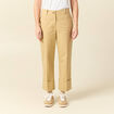 Pantalon large cropped taille haute beige femme