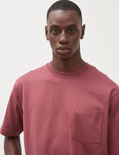 T-shirt droit en coton col ras du cou vieux rose homme