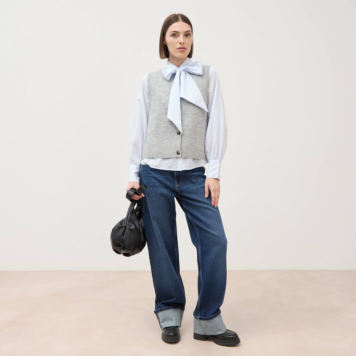 Chemise manches longues col am&eacute;ricain bleu ciel femme