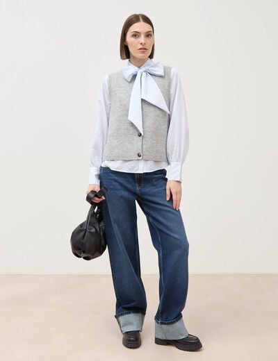 Chemise manches longues col am&eacute;ricain bleu ciel femme