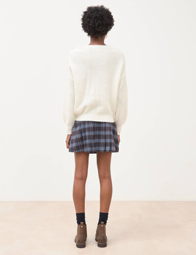 Pull droit col rond manches longues ecru femme