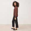 Blouse ajour&eacute;e col rond manches longues marron fonc&eacute; femme
