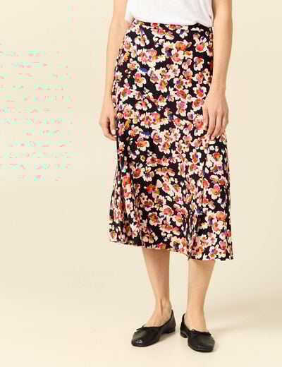 Jupe midi évasée fluide noir femme