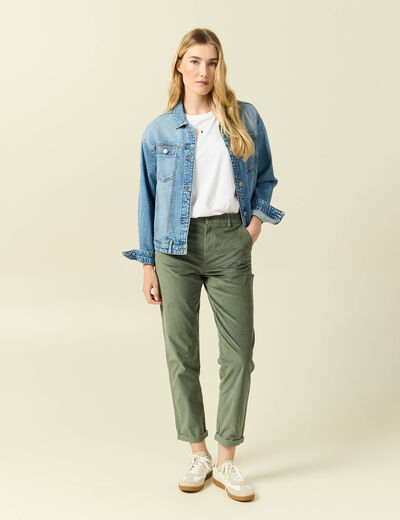 Pantalon large 7/8&egrave;me taille haute vert kaki femme
