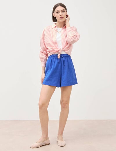 Short taille haute en maille ray&eacute;e bleu electrique femme