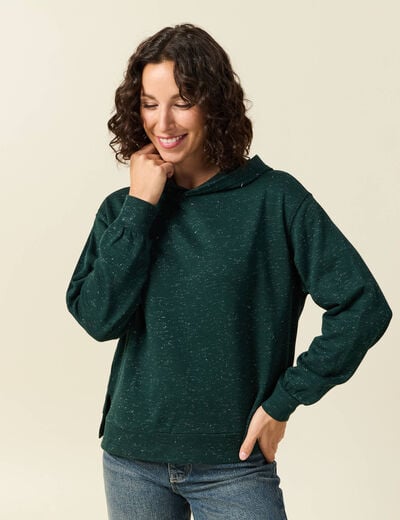 Sweat &agrave; capuche manches longues vert fonc&eacute; femme