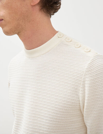 Pull col rond manches longues ecru homme