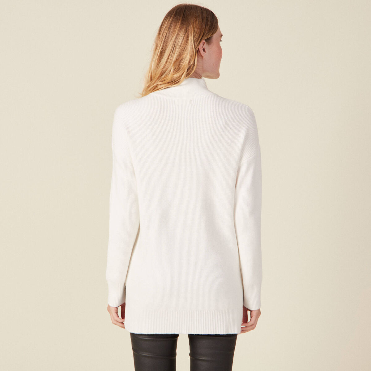 Pull long manches longues ecru femme
