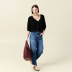 Gilet ajour&eacute; col V manches longues noir femme