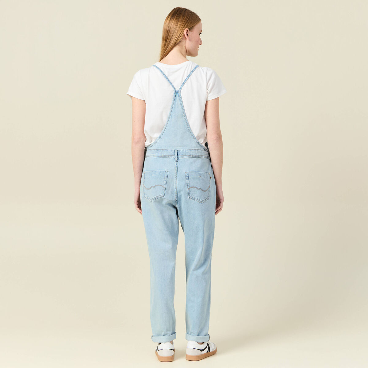 Salopette droite en jean denim used femme