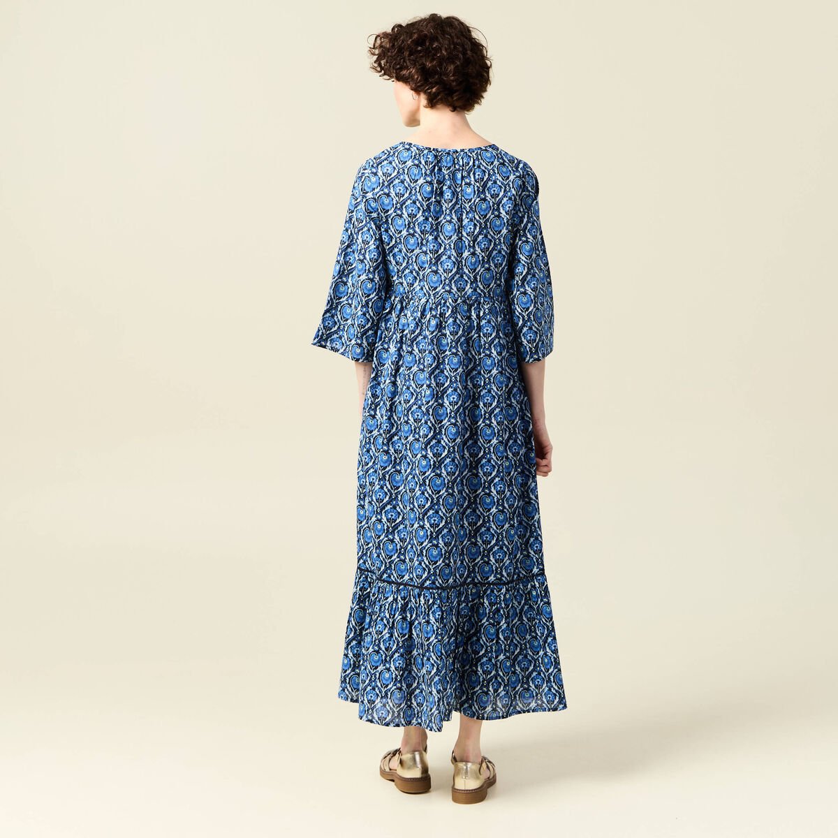 Robe longue droite bleu femme