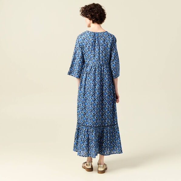 Robe longue droite bleu femme