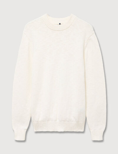 Pull col rond manches longues en coton ecru homme