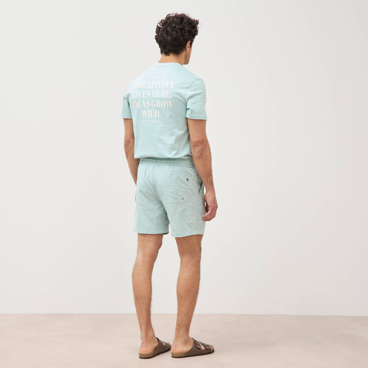 Maillot de bain avec broderie doubl&eacute; bleu gris homme